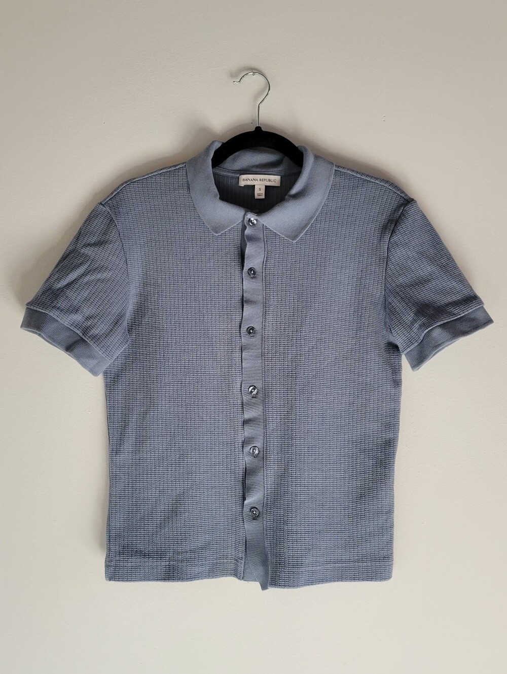 Banana Republic Waffle Knit Full Button Polo Shirt Mens Small
